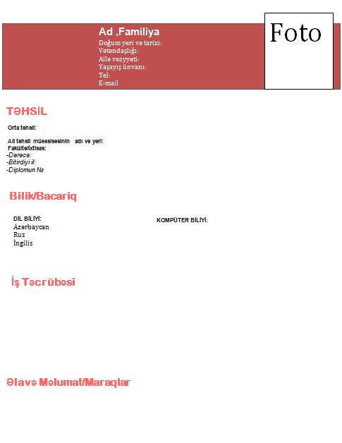İşaxtaranlar üçün hazır CV nümunələri