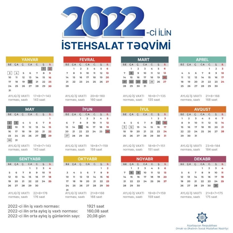 2022-ci il üçün iş vaxtı norması və istehsalat təqvimi müəyyənləşdi